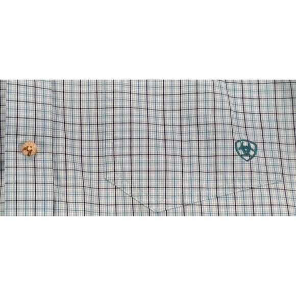 Ariat Mens Pro Series Shirt Long Sleeve Button Down Vented Blue Plaid Western XL - Picture 8 of 14